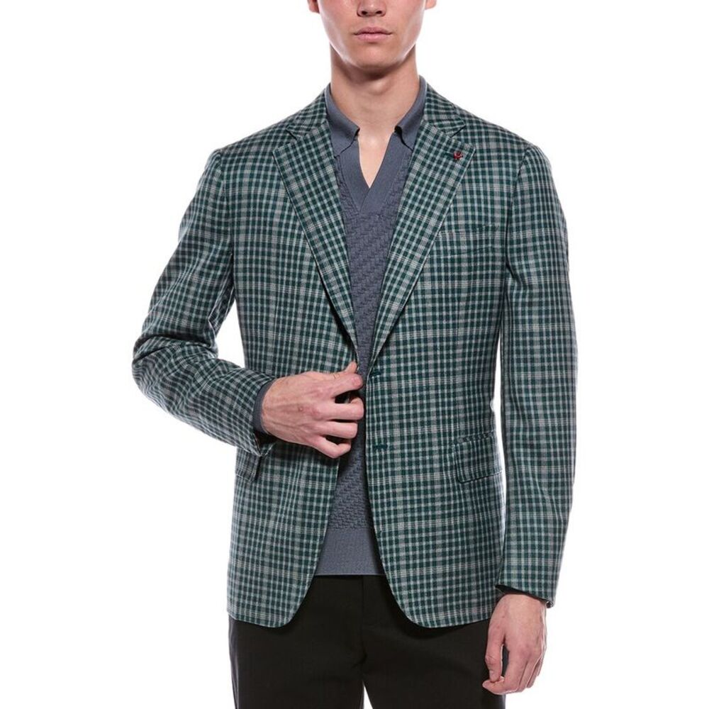 Isaia Mens Wool Jacket, Green